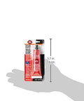High Temp Red RTV Silicone Sealant 3 Oz Tube Sensor Safe Gasket And Hose Sealant For Auto, Appliances And DIY Projects, -70 To 650 Degrees F, Full Cure In 24 Hours displayed in blister packaging with hand for scale.