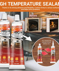 High Temperature Silicone Sealant 3.38 Fl Oz RTV Adhesive Black Heat Resistant Glue For Oven Microwave Grill And High Heat Surfaces Ideal For Kitchen Repairs And Oven Seals shown with usage instructions.