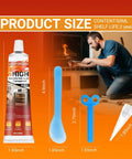 High Temperature Silicone Sealant 3.38 Fl Oz RTV Adhesive Black Heat Resistant Glue For Oven Microwave Grill And High Heat Surfaces Ideal For Kitchen Repairs And Oven Seals with applicator tools and user in background.