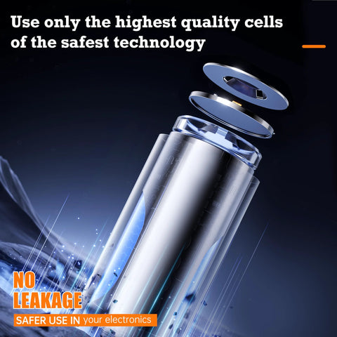 Rechargeable AA and AAA Batteries With USB C Charger And LED Indicator 8 Pack showing high-quality metal cell design