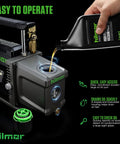 Top Notch 5 CFM HVAC Vacuum Pump With Blank Off Valve For Accurate Readings being filled with oil, 120V Model 1948121 Hilmor