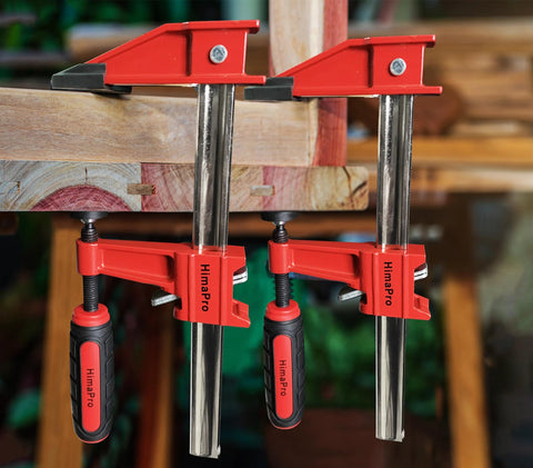12 inch woodworking bar clamps set by HimaPro for precise clamping in woodworking and metalworking, featuring strong 600 lb clamping force.