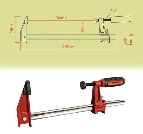 12 inch woodworking bar clamps set by HimaPro shown with measurements