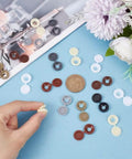Assorted hinged screw cap covers in 8 colors with coin for scale. 200Pcs 8 Color Hinged Screw Cap Covers Kit With Storage Box Plastic Shutter Caps 13.5mm Flip Top Caps For Screw Heads On Furniture And Fence Decorative Protection And Finishing Touch.