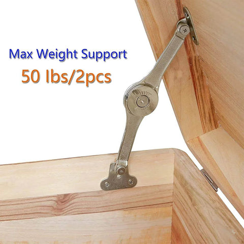 Close-up of Hinges Soft Close, Lid Support Hinges installed on a wooden box supporting lid with 50lb/2pcs capacity.
