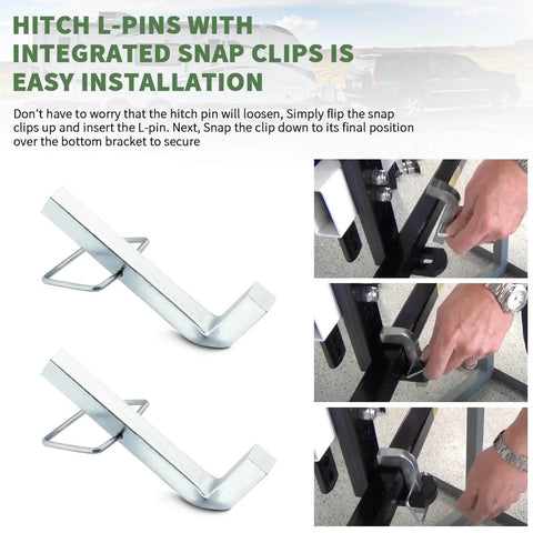 Beefy L Pins With Integrated Snap Clips For Weight Distribution Hitches, Zinc Coated Heavy Duty Steel, installation process illustrated