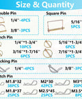 Heavy Duty Hitch Pin Kit 202 Pcs With Clip Pins R Clips Linch Pins PTO Pins size and quantity chart