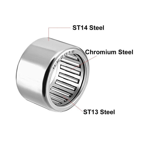 Drawn Cup Needle Roller Bearings HK2016 Open End 20mm Bore 26mm Outer Diameter 16mm Width Pack Of 5 High Load Capacity