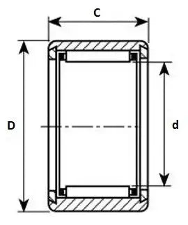 Technical diagram of HK6012 Needle Bearing 60x68x12mm showing dimensions C, D, d.