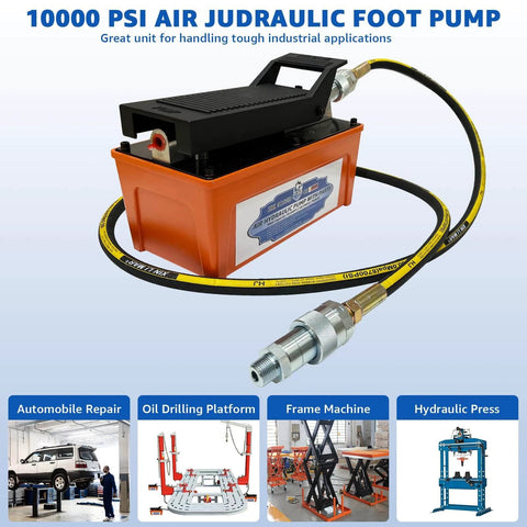 HKTE Air Hydraulic Pump, Pedal-Activated, High-Pressure 10K PSI, 0.5 Gallon Tank, Industrial Grade (2xProfessional Quick Connector)
