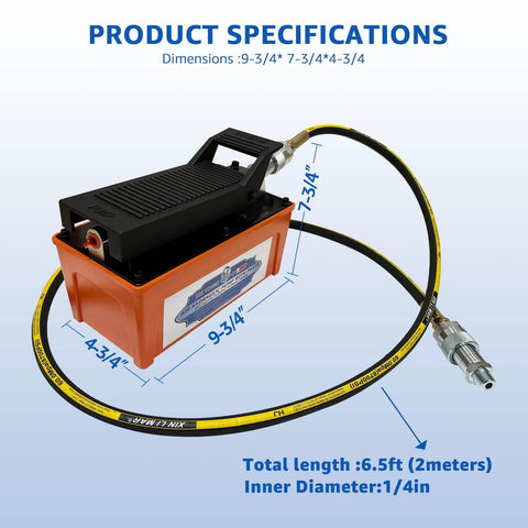 HKTE Air Hydraulic Pump, Pedal-Activated, High-Pressure 10K PSI, 0.5 Gallon Tank, Industrial Grade with hose and quick connector