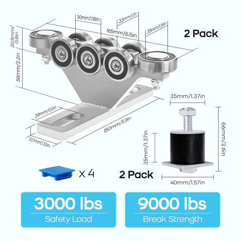 6+2 Wheel Hoist Trolley with Roller Limit Anti Lock Anti Fall Design for Unistrut Electric Hoists Built for 1-5/8 Inch Wide Channels