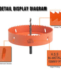 Detail display of Six And A Quarter Inch Hole Saw Kit With Dust Bowl For Recessed Can Lights Bi Metal Construction Includes Arbor Hex Key.