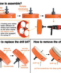 Instructions for using Six And A Quarter Inch Hole Saw Kit With Dust Bowl For Recessed Can Lights Bi Metal Construction Includes Arbor Hex Key