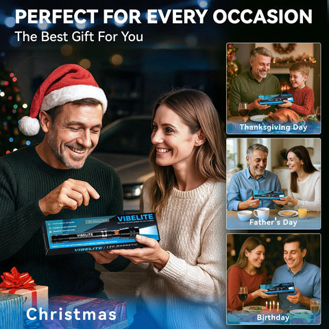 Couple exchanging Extendable Magnetic Flashlight with Telescoping Magnet Pickup Tool as gift, family celebrating occasions