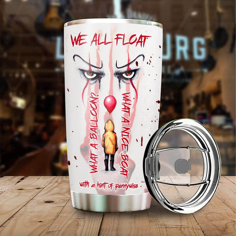Holiday Horror Tumbler 20oz With Lid, Double Wall Vacuum Travel Mug, creepy clown design, BPA-free stainless steel, for drinks hot or cold