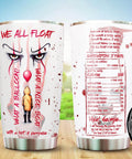 Holiday Horror Tumbler 20oz with lid featuring spooky clown artwork, double wall vacuum travel mug for horror movie lovers, BPA free.