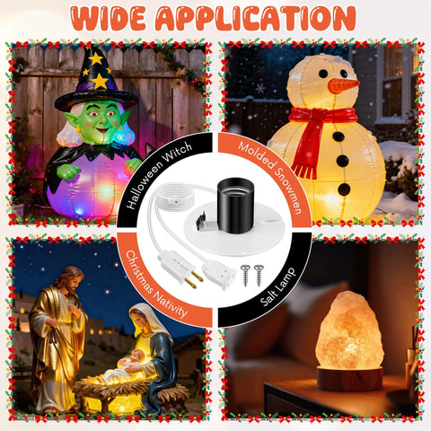 Lit 4 Set Christmas Blow Mold Light Kit Replacement With Female Plugs E27 E26 Cord Kit showing diverse applications
