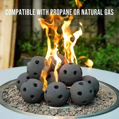 Hollow Ceramic Balls, Set of 12 Round Fire Stones Set for Indoor and Outdoor Fire Pits or Fireplaces Accessory, 4 Inch, Black