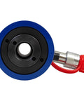 Front view of the 20 Ton Hollow Hydraulic Cylinder Jack with 4 inch stroke and quick coupler, black oxide high carbon steel shell.