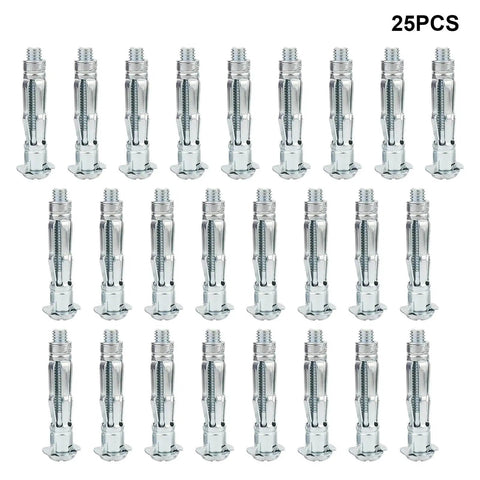 25 Pieces Hollow Wall Anchors M4x38mm for Drywall and Plasterboard Molly Bolts displayed in silver finish