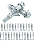 25 Pieces Hollow Wall Anchors M4x38mm for Drywall and Plasterboard Molly Bolts in silver finish, shown in front view.