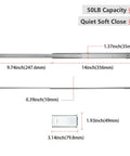 Diagram of homdiy 5 Pack 14 Inch Heavy Duty Center Mount Drawer Slides for Cabinet and Dresser Bottom Mount Drawer Rails dimensions.