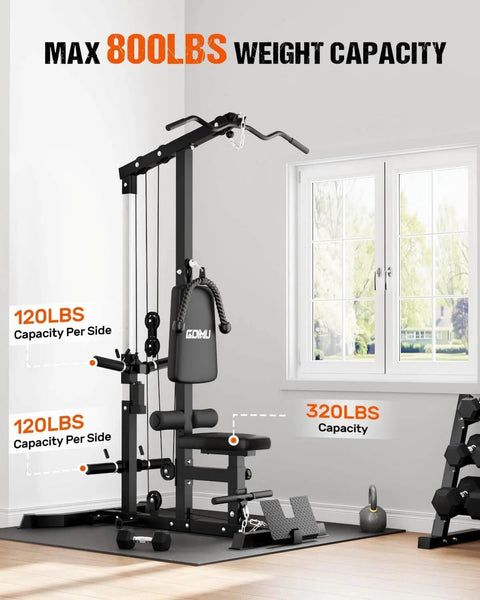 3 In 1 Pulley Station For Home Gym With Lat Pulldown Overhead Movements, Low Row And AB Crunch setup, 800 lbs max capacity