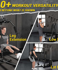 Home Gym System With 100 Lbs Weight Stack Multifunctional Weight Machine showing leg extension, low bar, and lat bar use.