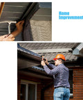 Man using tools for home improvement on roof gutter with hammer and hands.