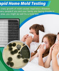 Family with tissues and mold test kit visuals, illustrating health risks. Mold Test Kit for Home - 12 Simple Detection Tests,Test HVAC System,Home Surfaces,& Indoor Air Quality Testing Kits,DIY Mold Detector at Home,Includes Detailed Mold Identification Guide,air Tester displayed.