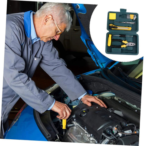Man using the Multifunction Home Repair Tool Kit With Handy Storage Case For DIY Projects And Maintenance All In One Handyman Set for car repair