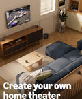 Living room with TV, Echo Dot Max Graphite Finish With Alexa Built In For Room Filling Sound And Deeper Bass, smart home setup.