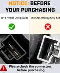 Comparison of HVAC blower motor connectors for 2013 Honda Civic Coupe and Sedan with compatibility notice.