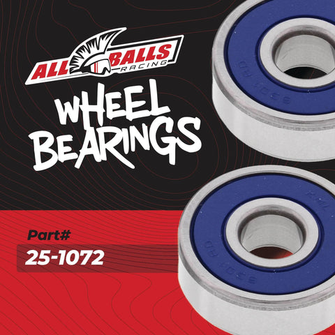 Front Wheel Bearing Kit For Honda Motorcycles 25-1072 Replacement, showing bearings and All Balls brand logo.