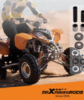 Swing Arm Bolt On Bushing Kit With Shaft Pivot Bolt And Bearing Seal Set For Honda TRX400EX 1999 2008 And TRX400X 2009 2014 Heavy Duty Replacement Parts With Needle Bearing Shafts And Composite Washer Bearings shown by an ATV in motion on desert