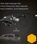 Power Sliding Door Motor Assembly With Cable For 2011-2017 Honda Odyssey EX EX-L LX SE Touring Touring Elite 3.5L V6 Engine Right Passenger Side Replaces OEM Parts 72010-TK8-305 72010-TK8-A11 And Compatible Part 747-303 Without Chip For Smooth Operation shown with cables and connectors.