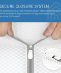 Close-up of hands holding Three Pack Durable Honeycomb Mesh Laundry Bags For Delicates 12 By 16 Inches with auto-lock zipper system.