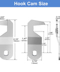 Diagram of hook cam size for keeping tools safe with a keyed-alike toolbox lock pair, fits 1 1/8 inch latching distance.