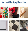 Six images showing versatile uses of 60 Pcs 2 Inch Hook And Loop Fasteners Self Adhesive Round Dots Heavy Duty Bonding on various items.
