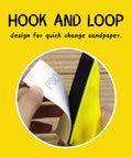 Hook and loop design on Mini Detail Sander Kit 3.5 By 1 Inch With Five Grit Sandpaper For Tight Spaces, showing sandpaper attachment