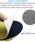 Close-up of hook and loop design on round sanding block for easy pad changes, highlighting texture