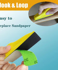 Detail Sander Paper Kit 70Pcs Wet Dry Sandpaper With 3 5 By 1 Inch Hand Block being used on wood surface