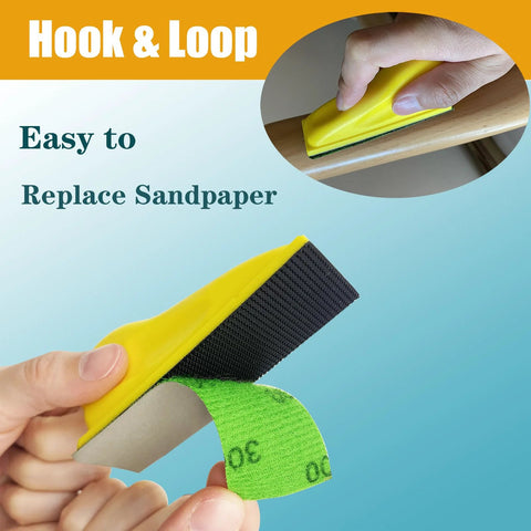 Detail Sander Paper Kit 70Pcs Wet Dry Sandpaper With 3 5 By 1 Inch Hand Block being used on wood surface