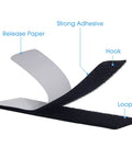 Cross-section of Industrial Strength Sticky Back Fastener Set 6 Interlocking Mounting Tape 2x6 Inch showing adhesive, hook, and loop.