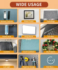 Collage showing various uses for Industrial Heavy Duty Hook And Loop Strips With Adhesive, 30 Sets for indoor and outdoor items.