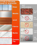 Chart showing suitable surfaces for Heavy Duty Hook And Loop Strips and surfaces not applicable, like brick and wet surfaces.