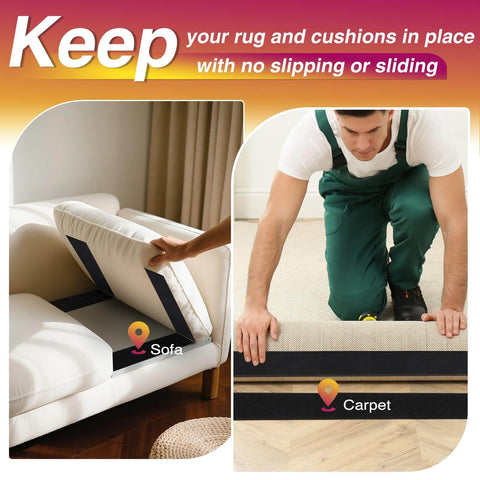 Image showing 12 Ft By 2 Inch Hook And Loop Tape Roll Heavy Duty Double Sided Adhesive Strips used for securing cushions to sofa and carpet.