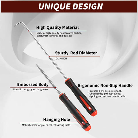 Hook And Pick Set 10 Piece Precision Tool Kit with Non Slip Grips showcasing ergonomic handles and sturdy design.