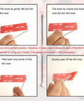 Guide showing steps to peel off liner from 3M clear double-sided tape with hook tool.